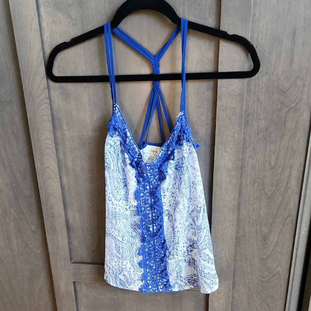 Daytrip Blue and White Sequin Backless Camisole
